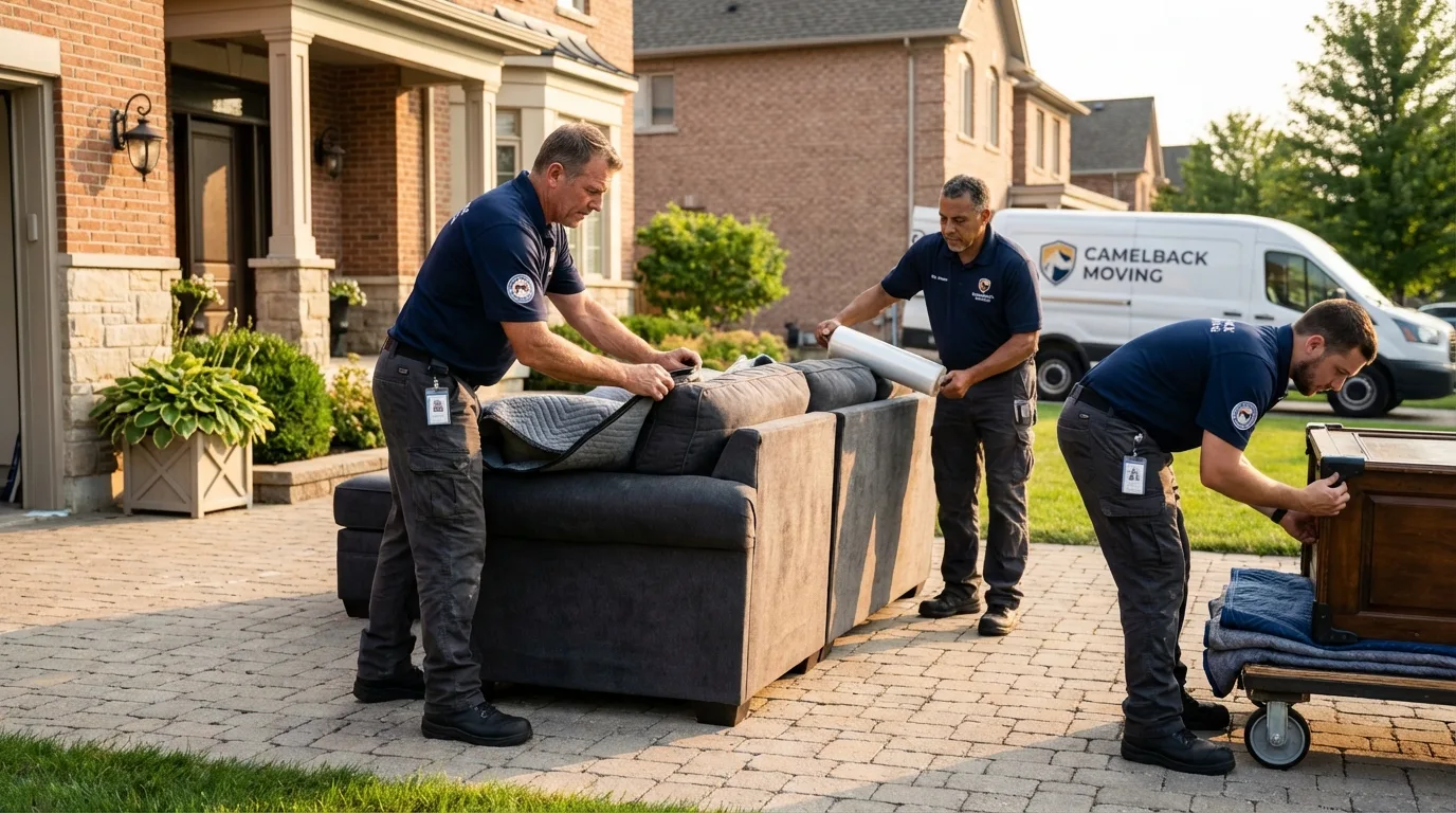 Large estate moving crew wrapping furniture in New York Mills, NY